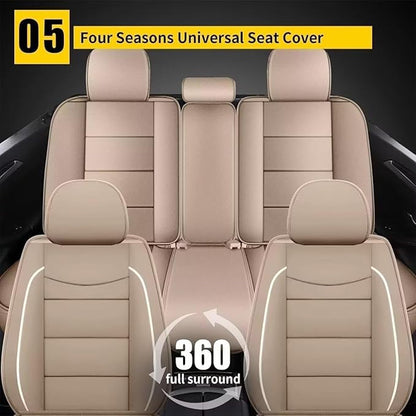 YORKNEIC Leather Car Seat Covers Fit for Hyundai Kona 2018-2025: 5 Seats Full Set Seat Covers - Waterproof Auto Seat Protector Compatible Airbag (Beige)