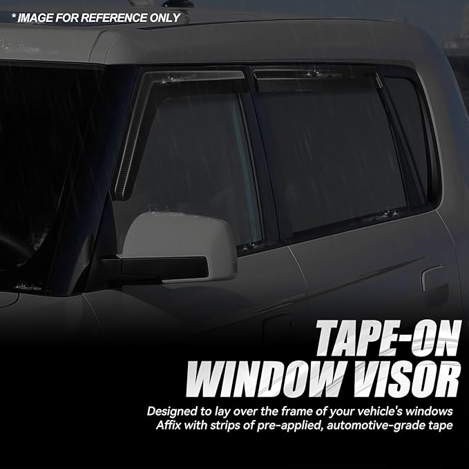 Auto Dynasty 4Pcs Carbon Fiber Pattern Window Visors Compatible with 2010 2011 2012 2013 Soul, Tape-On Front & Rear Window Deflectors Rain Guards Sun Wind Air Side Vent Shade, Glossy Black