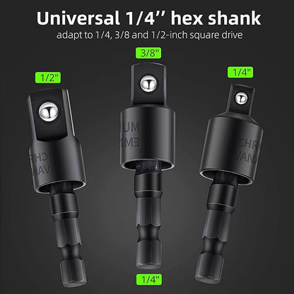 105 Degree Right Angle Drill Adapter Set, 1/4-1/2 Inch Socket Adapters, 4-in-1 Impact Grade Extension Kit with 360° Rotation for Household Workplace Industry