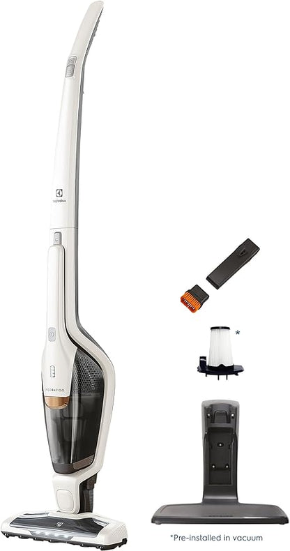 Electrolux Ergorapido Cordless 2-in-1 Vacuum Cleaner with High Suction Power and 180-Degree EasySteer Mobility, 48-Minute Run Time, 2 Power Modes, Satin White