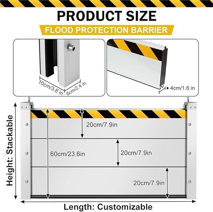 Reusable Heavy Duty Aluminum Flood Barriers for Home Exterior, Flood Protection Barriers Water Barrier Door Quick Detachable Garage Doors Detachable Mobile Rain Water Baffle ( H 31.5 inch L 5.5FT)