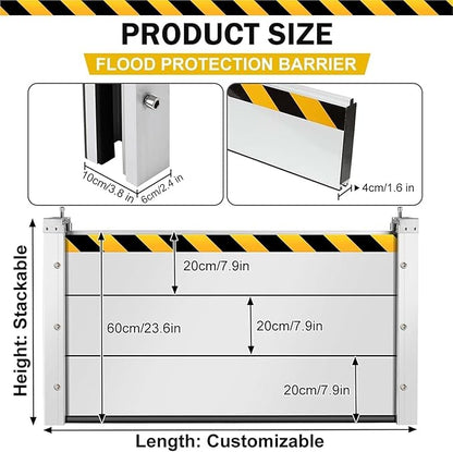 Reusable Heavy Duty Aluminum Flood Barriers for Home Exterior, Flood Protection Barriers Water Barrier Door Quick Detachable Garage Doors Detachable Mobile Rain Water Baffle ( H 31.5 inch L 5.5FT)
