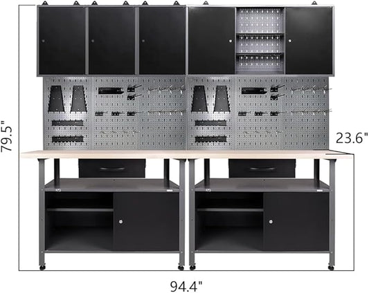Garage Tool Storage Cabinet Workbench with Wood Top, for Factories Auto Repair Shops