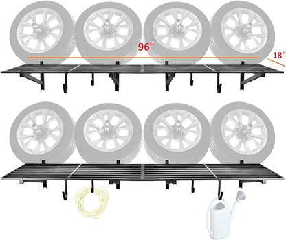 4 Pack 1,5x4ft Heavy Duty Garage Wall Shelving, Garage Shelving Wall Mounted, Storage Rack with Hooks (Black)