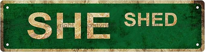 SHE SHED Vintage Metal Tin Sign, Street Sign, Home Decor, Room Decor, Wall Decor, Bathroom Decor, Bar Decor, Cafe Decor, Garage Decor, 16 x 4 Inch