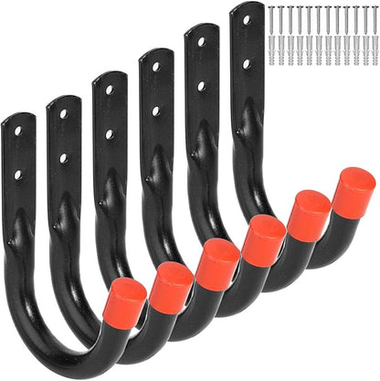 Wall Mount Utility Hooks Heavy Duty Steel Garage Storage Hanger Multi-Tools Holder Hanging Organizer (6 Pcs Black 4" Small J Hook)