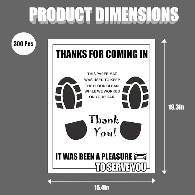 300 Pcs Car Paper Floor Mats, Disposable Automotive Floor Mats for Car Detailing with Footprint Words, White Car Foot Pads Protective Papers (19.3" x 15.4")