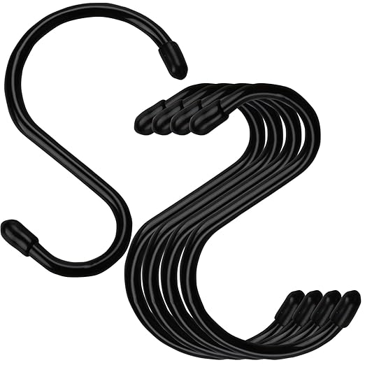 24 Pack 4 inch Large Vinyl Coated S Hooks with Rubber Stopper Non Slip Heavy Duty S Hook, Steel Iron Rubber Coated Closet S Hooks for Hanging Jeans Necklace Plants Cups Jewelry Pot Pan Towels, Black