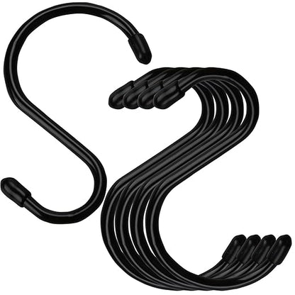 24 Pack 4 inch Large Vinyl Coated S Hooks with Rubber Stopper Non Slip Heavy Duty S Hook, Steel Iron Rubber Coated Closet S Hooks for Hanging Jeans Necklace Plants Cups Jewelry Pot Pan Towels, Black