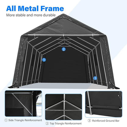 ADVANCE OUTDOOR 13x20 ft Carport 2 Roll up Doors & Vents Outdoor Portable Storage Shelter Garage Tent for Vehicle Boat Truck Anti-UV Snow Resistant Waterproof, Gray
