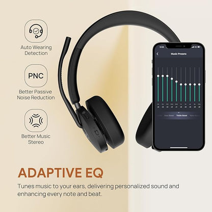 Yealink BH74 with Stand Active Noise Canceling Wireless Headset with Mic for Work, 6-mics Hybrid ANC Microsoft Teams Premium Open Ofﬁce Certified Headsets Bluetooth 5.3, up to 32h Talk, UC Compatible