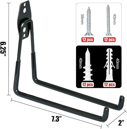 WMK 7.3'' Heavy Duty Garage Hooks, 6 Pack Wall Mount Garage Storage Hooks for Hanging Bike, Ladder, Tools - 100LB Load Capacity, Triple-Welded, PVC Coated (Black)