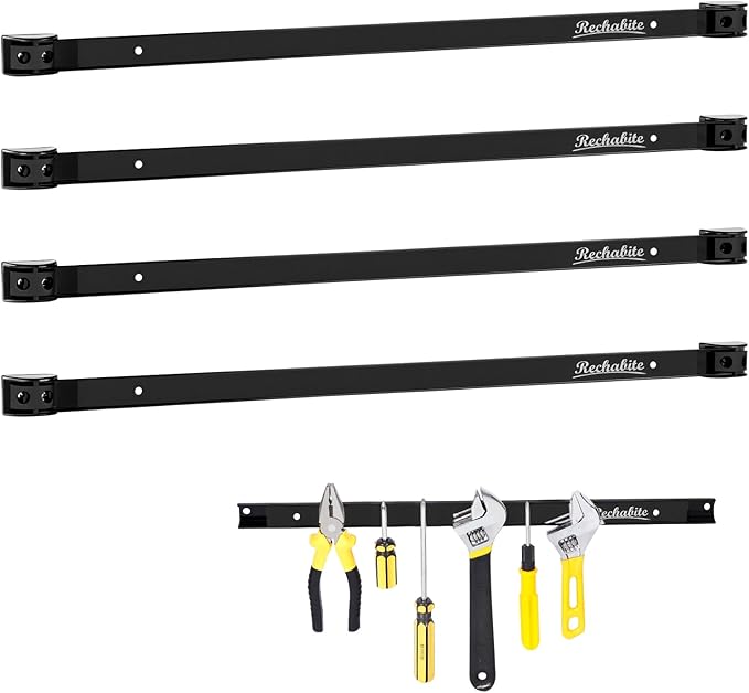 4 Pieces 24" Magnetic Tool Holder Strip, Black Magnet Bar, Metal Tool Organizer Rack for Garage Organization, Easy To Install in Workshop, Mounting Screws Included