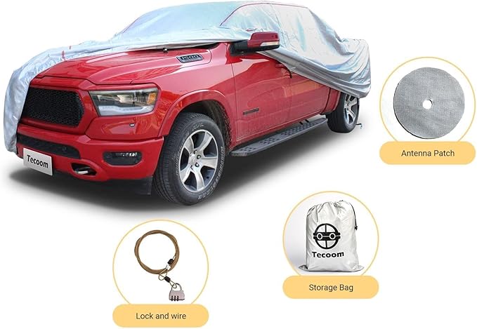 Tecoom Hard Shell Truck Car Cover Waterproof Windproof Zipper Design with Strap Buckle Antenna Patch for All Weather Outdoor Fit for Ford Ram Silverado Toyota Tundra GMC Sierra Truck Length Up to 252"