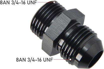 8AN Male Flare to 8AN ORB O-ring Boss Fuel Pump Rail Adapter Fitting Aluminum Black