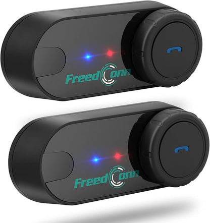 FreedConn TCOM VB Motorcycle Helmet Bluetooth Headset, Motorcycle Communication Systems with CVC Noise Cancellation, Stereo Music, 3 Riders 0.5mi/800m intercom, 12Hrs Intercom, IP65, 2 Pack