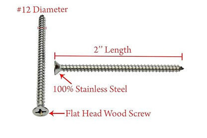 Bolt Dropper #12 X 2'' Stainless Steel Flat Head Phillips Wood Screw, (25 pc), 18-8 (304) Stainless Steel Sheet Metal Screws - Type A Point, Plain Finish
