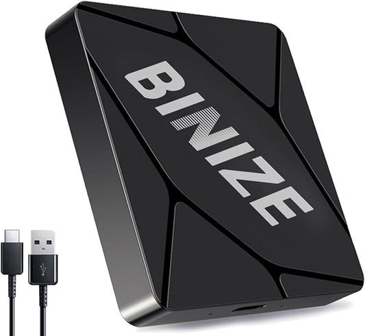 Binize Wirelss Carplay Adapter, Carplay Wireless Dongle for Factory Wired CarPlay Cars to Convert Wired to Wireless, Plug&Play, Latest BT 5.2, Fast WiFi 5.8GHz, USB/Type-C 2Cables