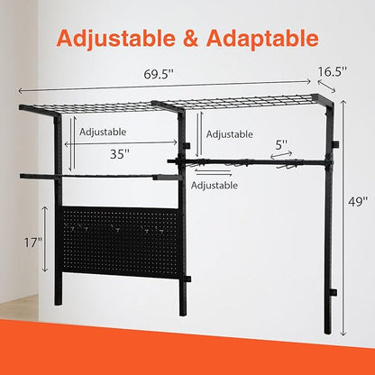 Garage Shelf Wall Mounted with Pegboard Heavy Duty Garage Wall Shelving with Garden Tool Rack and Hooks Garage Tool Organizer for Home Garden Yard Organization and Storage Holds 500lbs