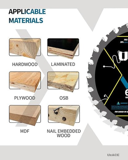 6-1/2-Inch 24-Tooth Circular Saw Blade with 5/8-Inch Arbor, Framing Wood Cutting, Carbide Tip, Thin Kerf, for Plywood, MDF, OSB, Laminated, 10 Pack