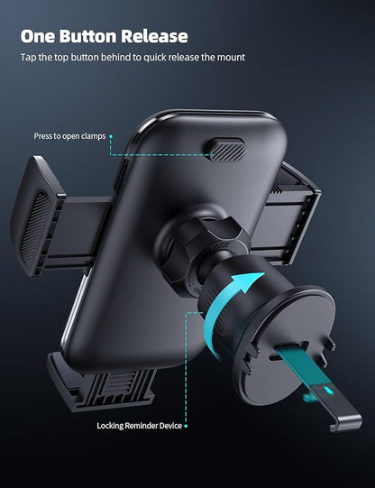 Lamicall 2025 Wider Clamp & Metal Hook Car Phone Holder Vent [Thick Cases Friendly] Phone Holders for Your Car Mount Automobile Hands Free Cradle Air Vent for iPhone 16 15 14 13 Pro Max Smartphone
