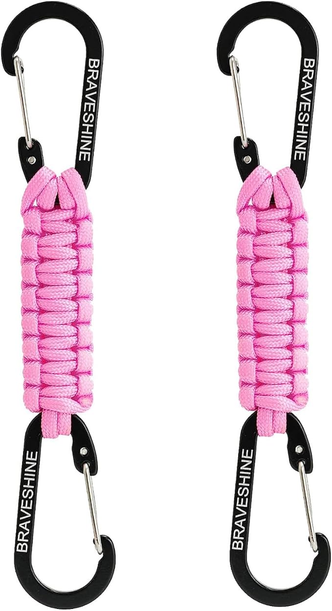BRAVESHINE Paracord Keychain Carabiner Clip, D Ring Lanyard Hanger Stroller Hook for Water Bottle, Key, Backpacks, Men, Women