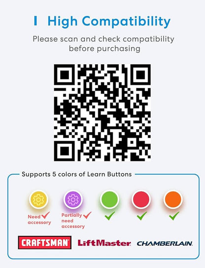 meross Smart Garage Door Opener Remote with External Antenna, Compatible with Amazon Alexa, SmartThings, Control Up to 3 Single Doors(Non HomeKit Versions with 2 Door Sensors)