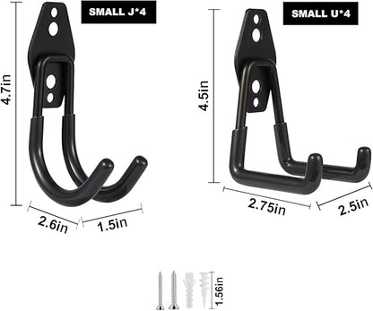 Steel Garage Hooks Wall Tool Organizer, 8 Pack Garage Storage Hook Heavy Duty Utility Storage Hangers Black for Ladders, Ropes, Garden Tools