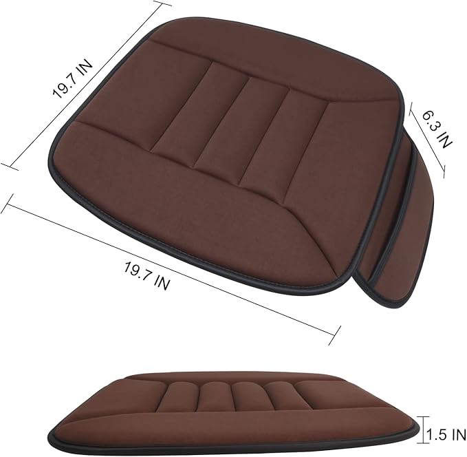 Premium Car Seat Cushion, Driver Cushion with Comfort Memory Foam & Non-Slip Rubber Bottom, Car Seat Pad Works with 95% of Vehicles and Office Chair or Home (Brown)