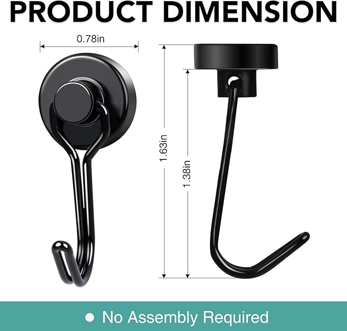 MIKEDE Magnetic Hooks, 40Lbs Heavy Duty Neodymium Magnet Hooks Black Magnetic Swivel Hooks for Hanging, 10 Pack Rust Proof Strong Magnets with Hook Metal Hanger for Fridge, Toolbox, Storage