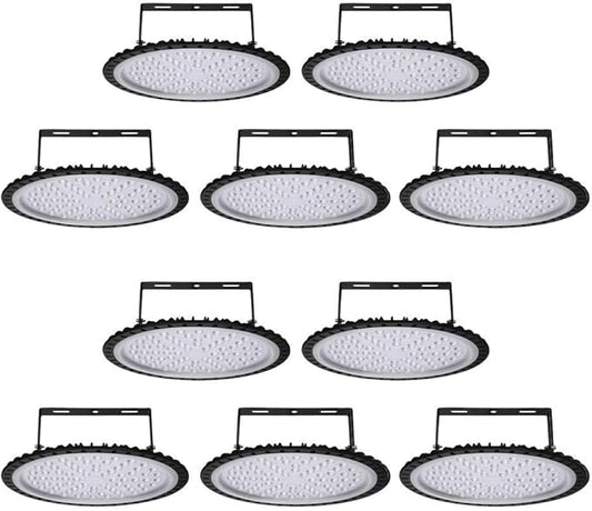 Viugreum 10 Pack 300W UFO LED High Bay Light, 30000LM 6500K Daylight White Ultra Thin LED Warehouse Lighting, IP65 Waterproof Commercial Bay Lighting for Garage Barn Workshop