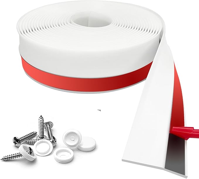 Garage Door Seal Top and Sides Seal Strip, 40FT Universal Garage Door Weather Stripping, Durable Garage Door Bottom Seal Replacement with Adhesive Backing and Screws (White, 40FT)