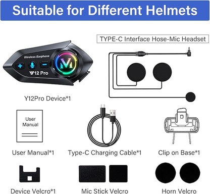 Motorcycle Helmet Headset Speakers Headphones with 2 Way Intercom 550 Yards,HiFi Sound,Noise Cancellation,Music Share,FM,Easy to Connect/Use,IP56 Waterproof,Voice Assistant