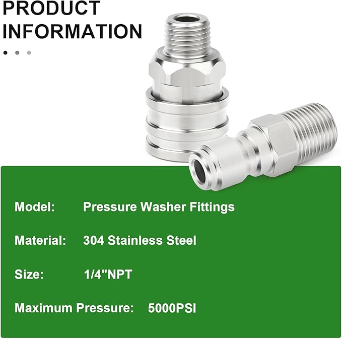 TAISHER 12PCS 304 Stainless Steel Pressure Washer Adapter Kit, Quick Connect Fittings，1/4" Male