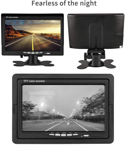 Wired Backup Camera System with 7 Inch Monitor for RV,Trucks,Cars, 4 Channel Quad Split Reversing Camera System with Screen, Wide Angle, IP68 Waterproof, IR Night Vision, Easy Installation,12V
