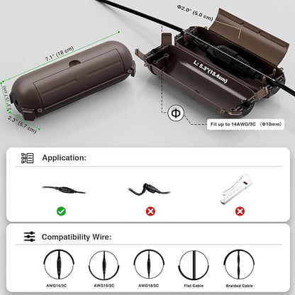 Flemoon [3 Pack] Outdoor Extension Cord Waterproof Cover, Weatherproof Electrical Connection Box for Outdoor Plug, Outlet, Outdoor Outlet, Socket, Halloween, Christmas Holiday Decoration Light, Brown