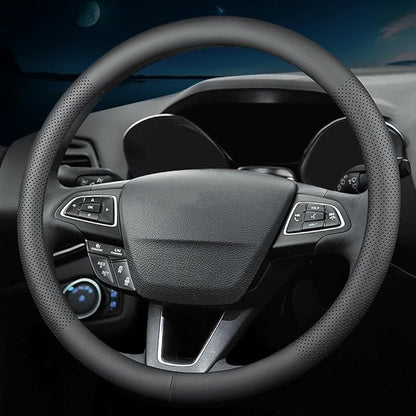 New Nappa Leather car Steering Wheel Cover，for Car Truck SUV 15 inch (Black)