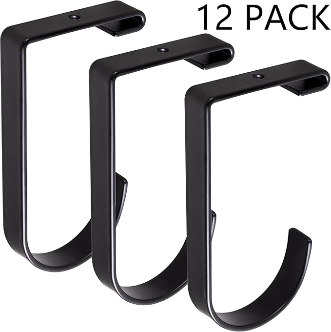 12-Pack Heavy Duty Add-On Storage Flat Hook Accessory for Garage Ceiling Storage Rack and Wall Shelving,Alloy Steel, Black-Suitable for FLEXINOUMTS Ceiling Storage Racks and Wall Shelves