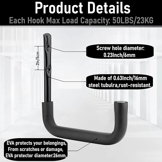 8 Pack Ladder Hooks 9.8Inch Garage Storage Utility Hook Heavy Duty Wall Mounted Storage Organizer Hanging Folding Chair Bike Ski Tool