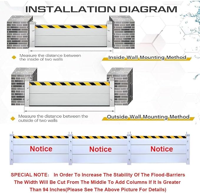 Reusable Heavy Duty Aluminum Flood Barriers for Home Exterior, Flood Protection Barriers Water Barrier Door Quick Detachable Garage Doors Detachable Mobile Rain Water Baffle (H 7.9 inch L 2FT)