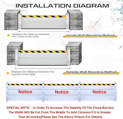 Reusable Heavy Duty Aluminum Flood Barriers for Home Exterior, Flood Protection Barriers Water Barrier Door Quick Detachable Garage Doors Detachable Mobile Rain Water Baffle (H 7.9 inch L 2FT)