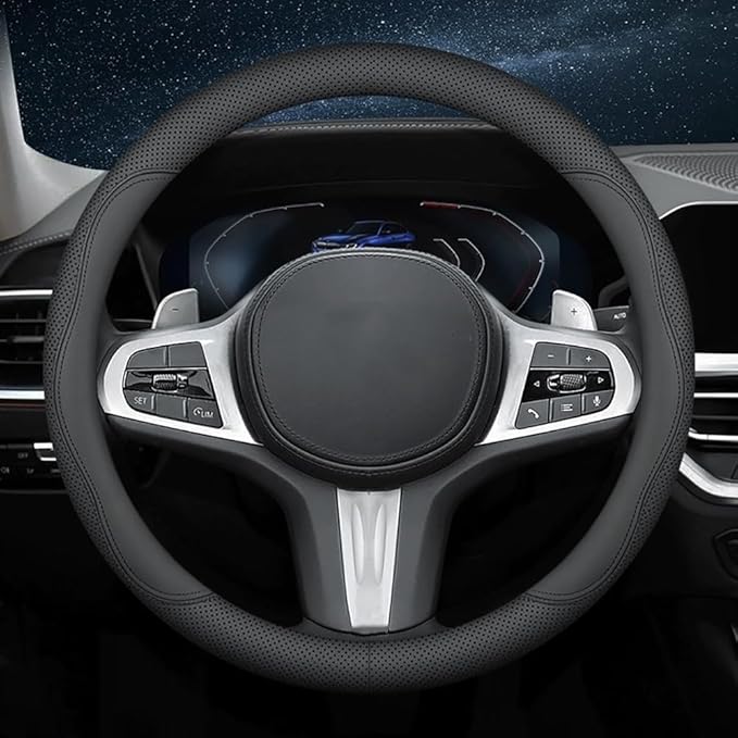 New Nappa Leather car Steering Wheel Cover, Universal 15 inch Black