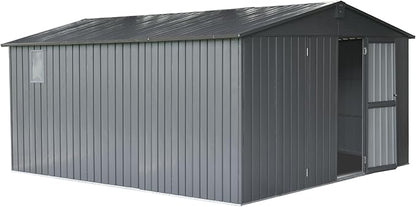 IKERY Extra - Large Galvanized Steel Storage Shed - 11' x 12.5' with Windows and Lock, Garden and Utility Tool Shed for Backyard and Patio, Dark Gray