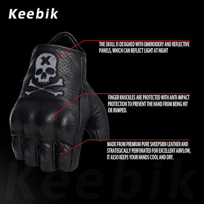 Goatskin Leather Motorcycle Motorbike Powersports Racing Gloves Reflective Skull Touchscreen for Men and Women Model