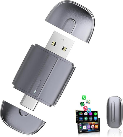 Wireless CarPlay Adapter for Apple, Easy to Upgrade Wired CarPlay to Wireless, Plug & Play, Mini Size with USB A & Type-C, Bluetooth Wireless Control Adapter for Cars from 2017 and iOS 10+ (Silver)