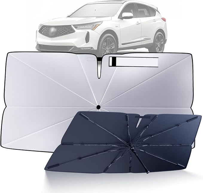 Windshield Sun Shade Umbrella for 2019-2025 Acura RDX Accessories: Custom Fit 210T Silver, Foldable Front Window Sunshade, Blocks UV Rays, Keeps Car Cool for Base, Technology, A-Spec, Advance, Type S