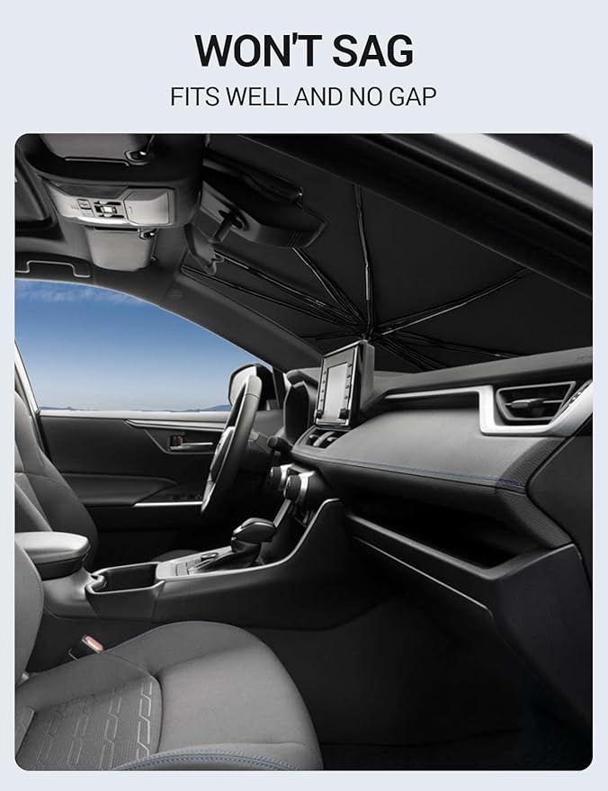 Proadsy Windshield Sun Shade Umbrella for Lincoln Aviator 2020-2025 Foldable Car Umbrella Sunshade with Soft TPU Handle Spring Structure Crystal Cooling Material Protect Car from Rays & Heat