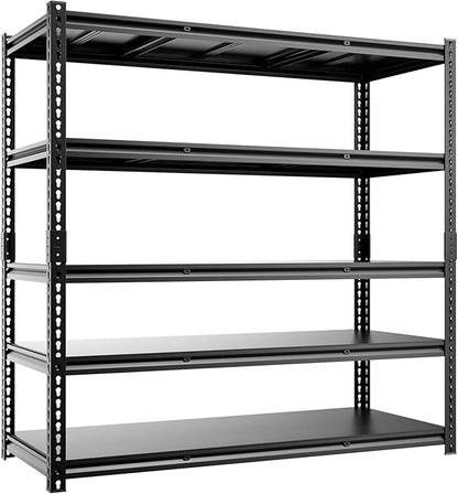 5 Tier 60”D X 24”W X 78”H Garage Shelves Heavy Duty 3000LBS Adjustable Metal Storage Shelves for Garages Shops and Basements (Black)