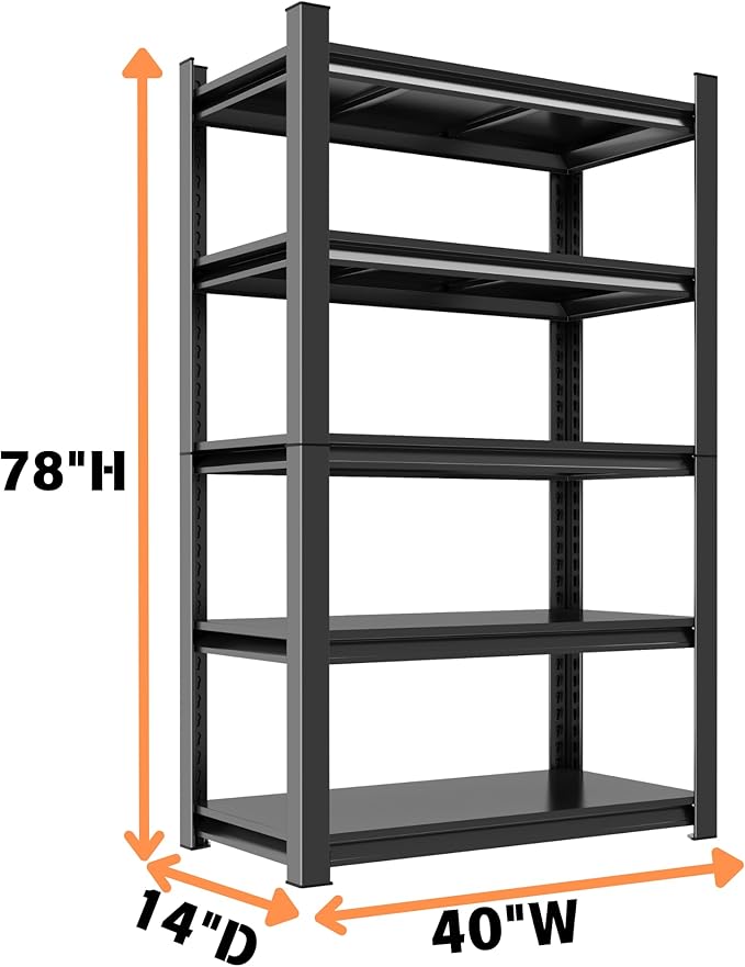 Metal Garage Shelving Unit, Heavy Duty 5-Tier Adjustable Storage Rack, Steel Shelving,3000 lbs Capacity, Industrial Shelves for Heavy Tools and Equipment (5-Tier 78" H x40 W x 14" D)
