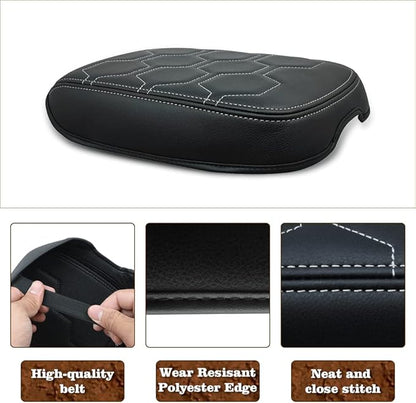 Muslogy for Frontier Center Console Pad Armrest Box Cover Vegan Leather Soft Accessories Armrest Lid Protector Compatible with Nissan Frontier 2022-2024 2025 (Regular Thick, V1 White Stitching)